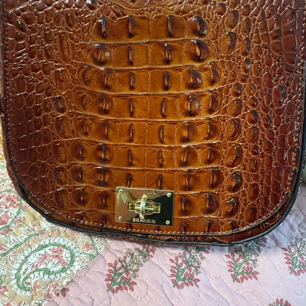 Brahmin Brown Crocodile Embossed Shoulder Bag - Picture 1 of 9
